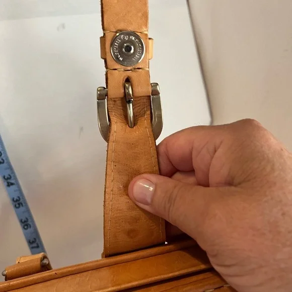 Embossed Tan Leather Satchel - Picture 6 of 8